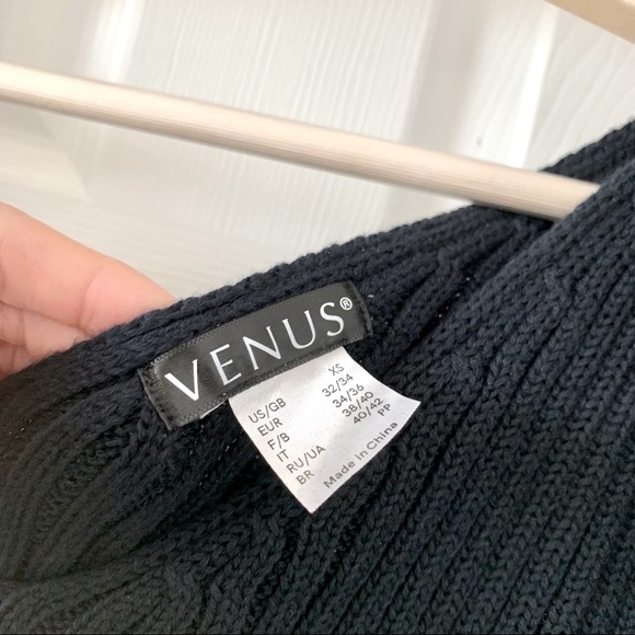 NWOT Venus Black Ribbed Cold-Shoulder V-Neck Sweater - Picture 5 of 7